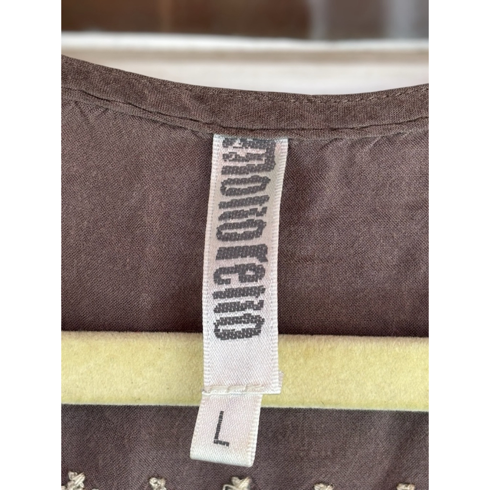 Monoreno Women's Large Brown Southwestern Embroidered Peasant Boho Tunic Top - Picture 7 of 14
